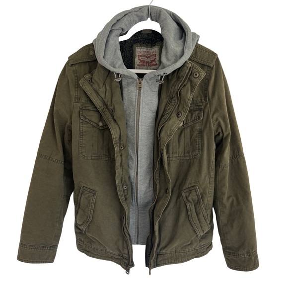 Men's Levi's Sherpa Lined Hooded Trucker Jacket, Olive, Small (D17) - Picture 2 of 8
